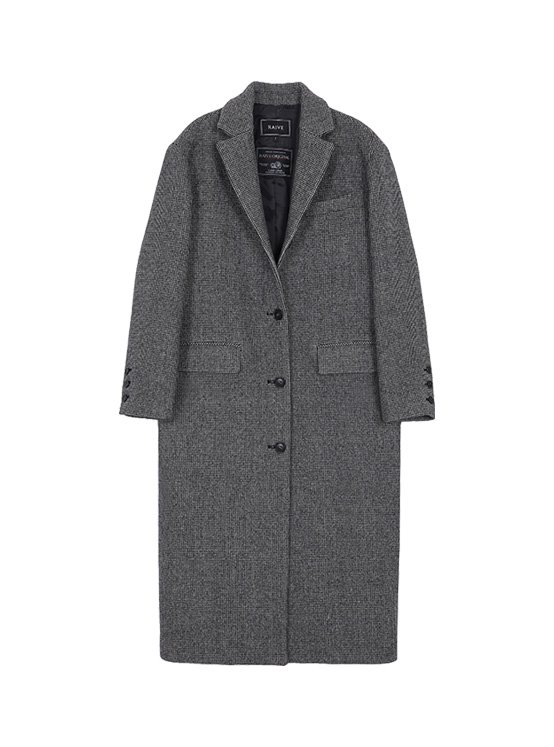 Check Wool Single Maxi Coat in Black_VW0WH0220
