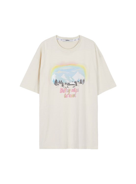 Oversized Drawing Print Tee in Ivory VW1ME057-03