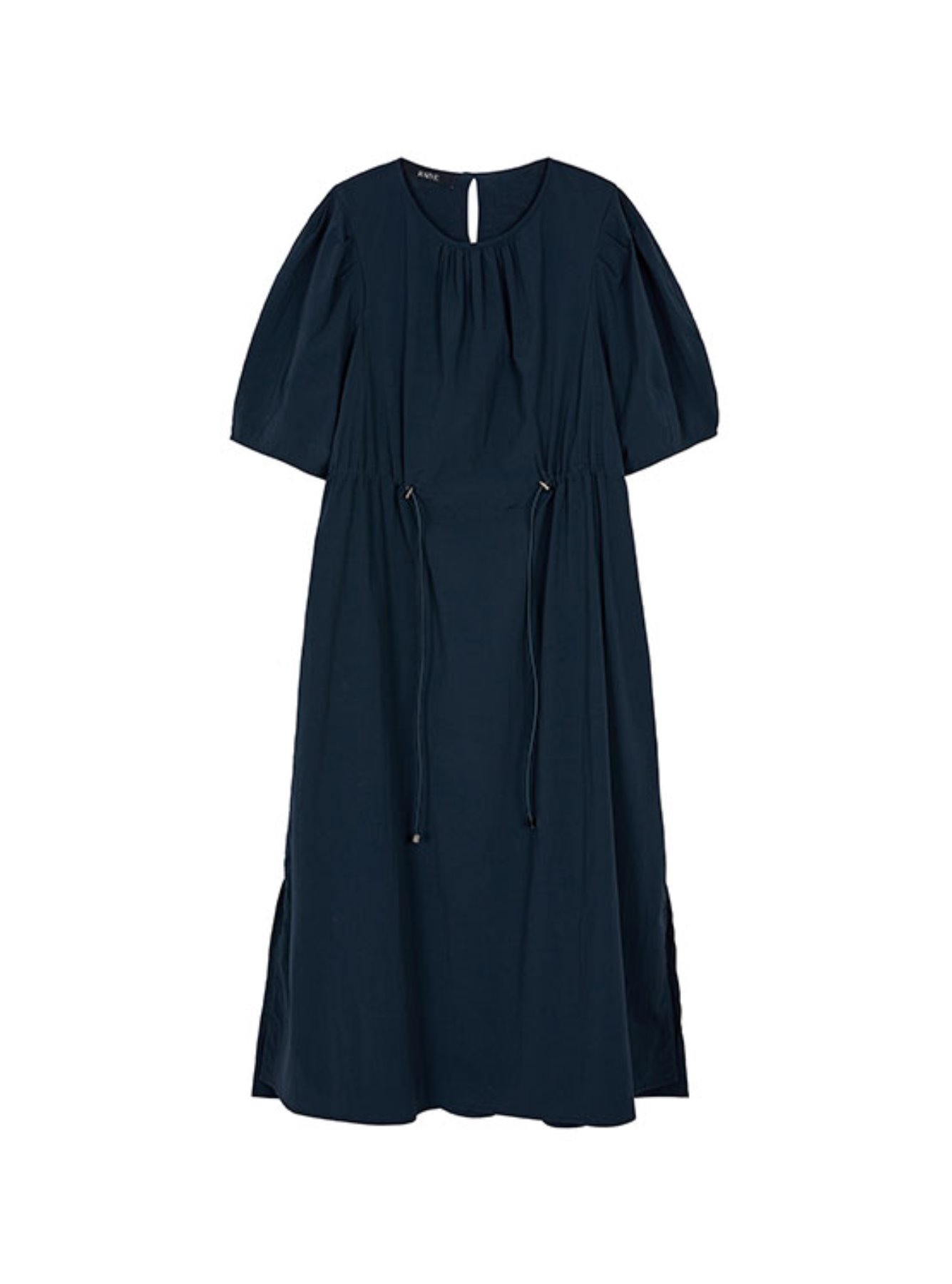 Gathered Puff-sleeved Midi Dress in Navy VW2MO214-23