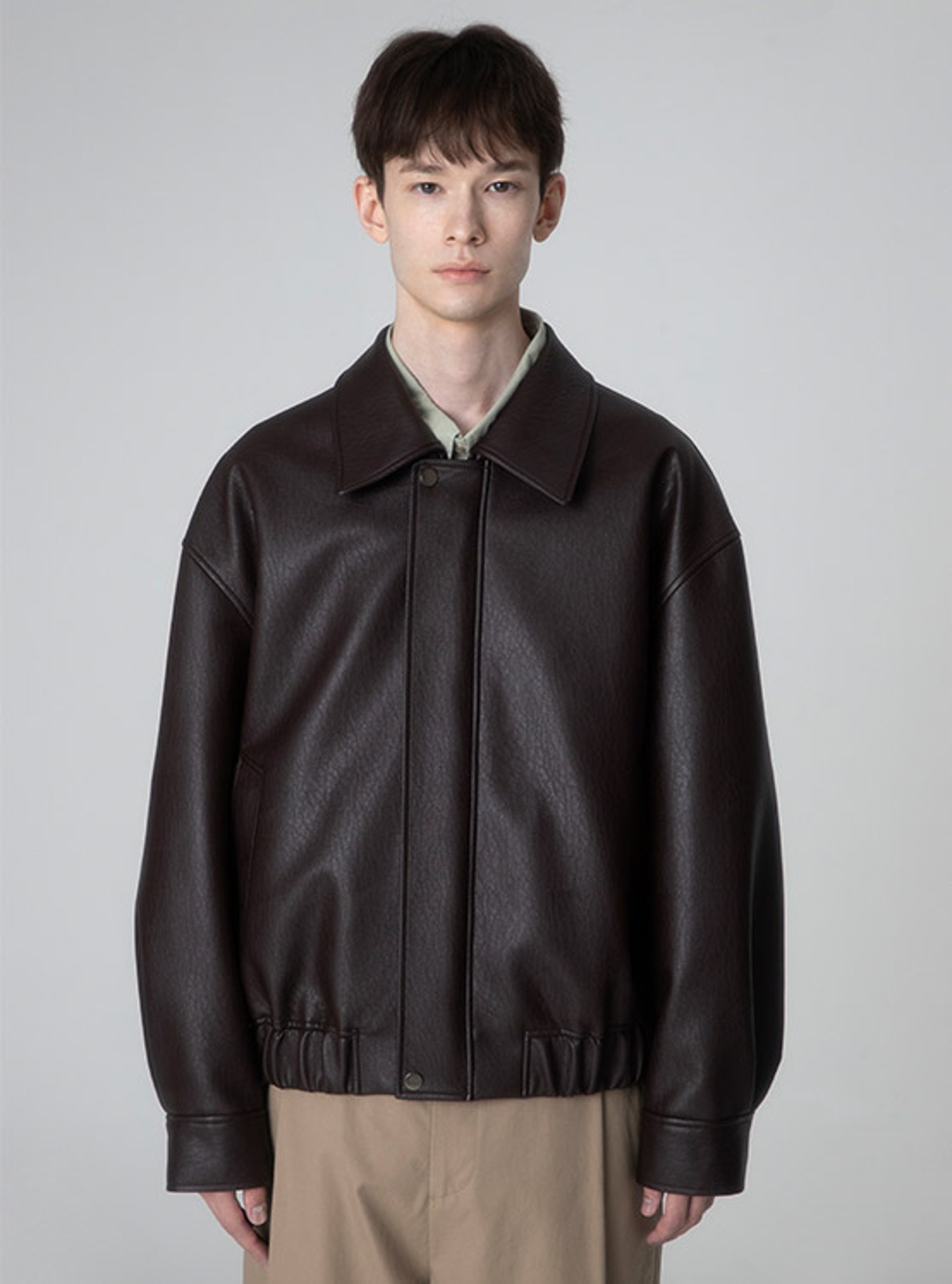 Fake Leather Blouson Jacket in D/Brown VL2AM710-94