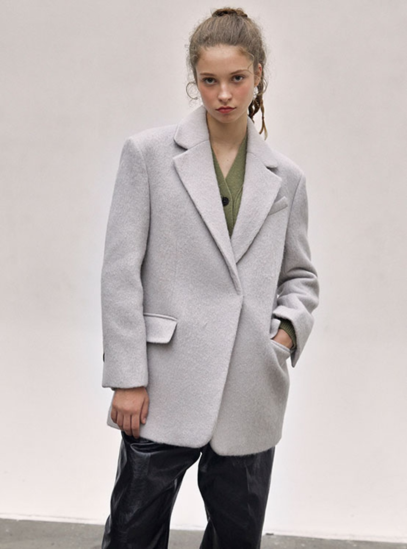 Oversized Belted Half Coat in L/Grey VW1WH008-11