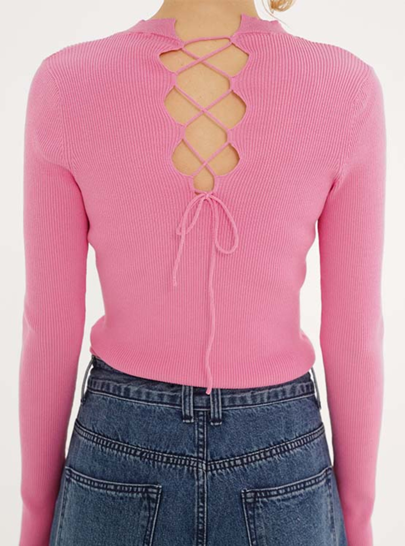 Back String Knit Top in Pink VK3SP140-72