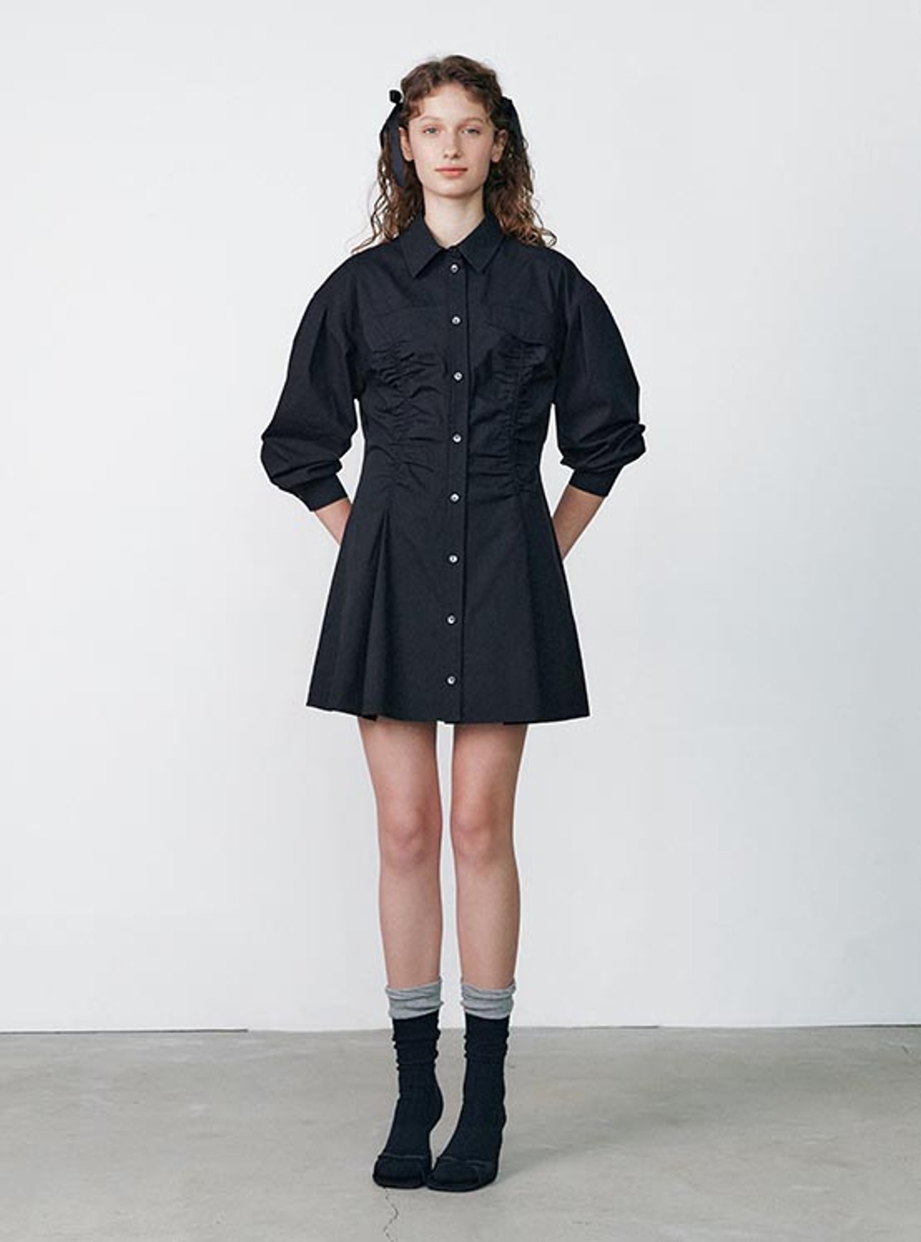 Shirring Shirts Onepiece in Black VW2AO470-10