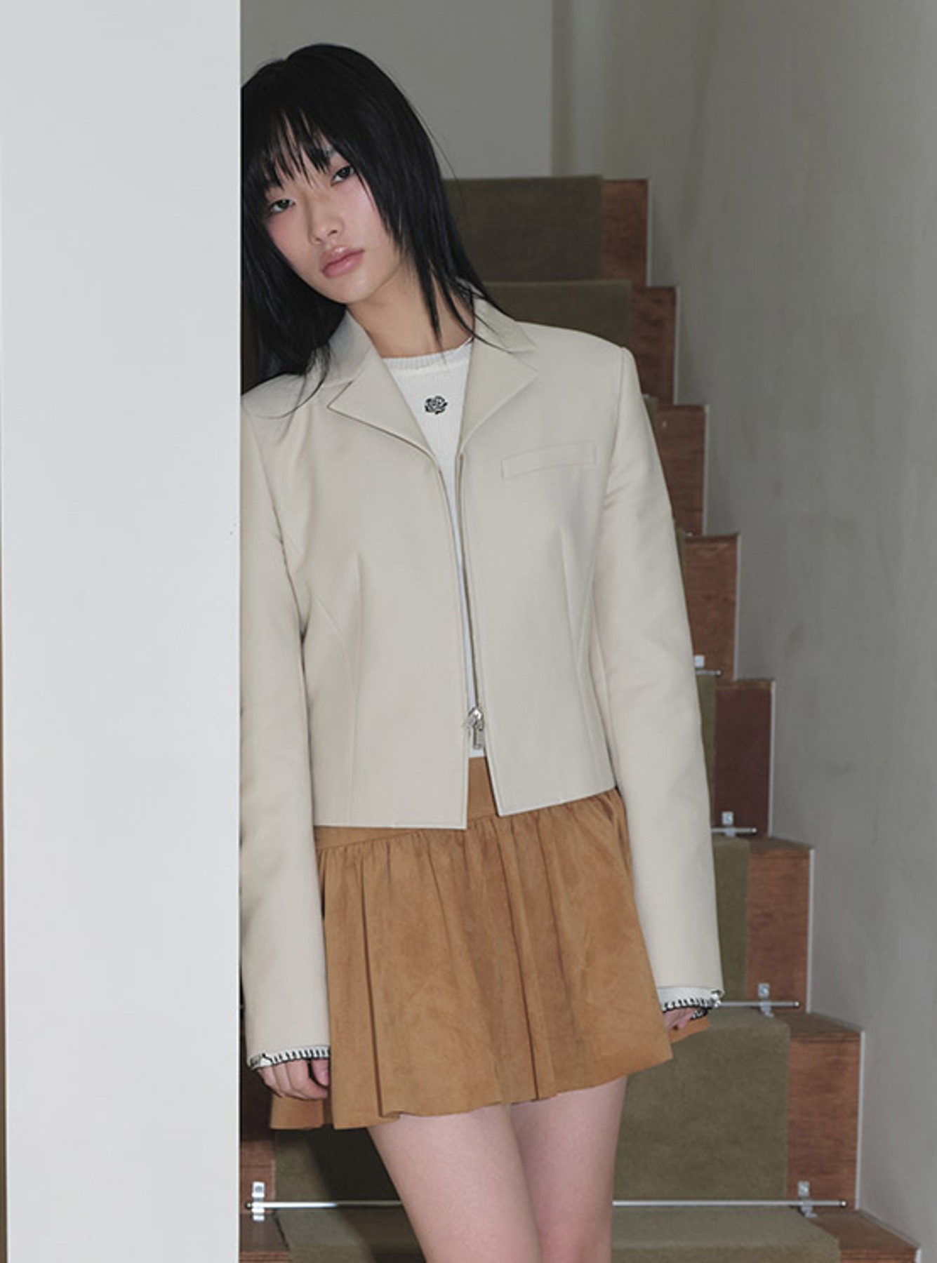 Suede Flare Skirt in Camel VW4SS123-92